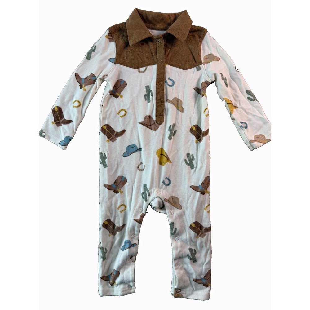 Baby Starters Boys 18M Cowboy Western Romper Boots Cactus Horseshoe